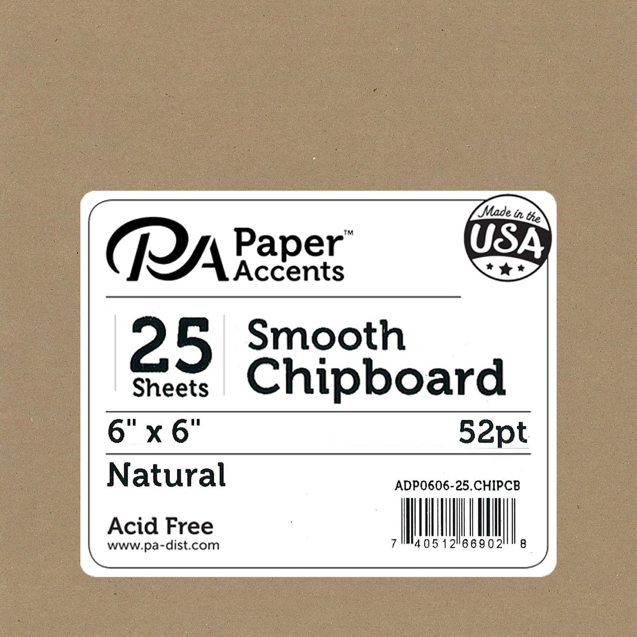 PA Paper&#x2122; Accents Natural 6&#x22; x 6&#x22; 52pt. Chipboard, 25 Pieces